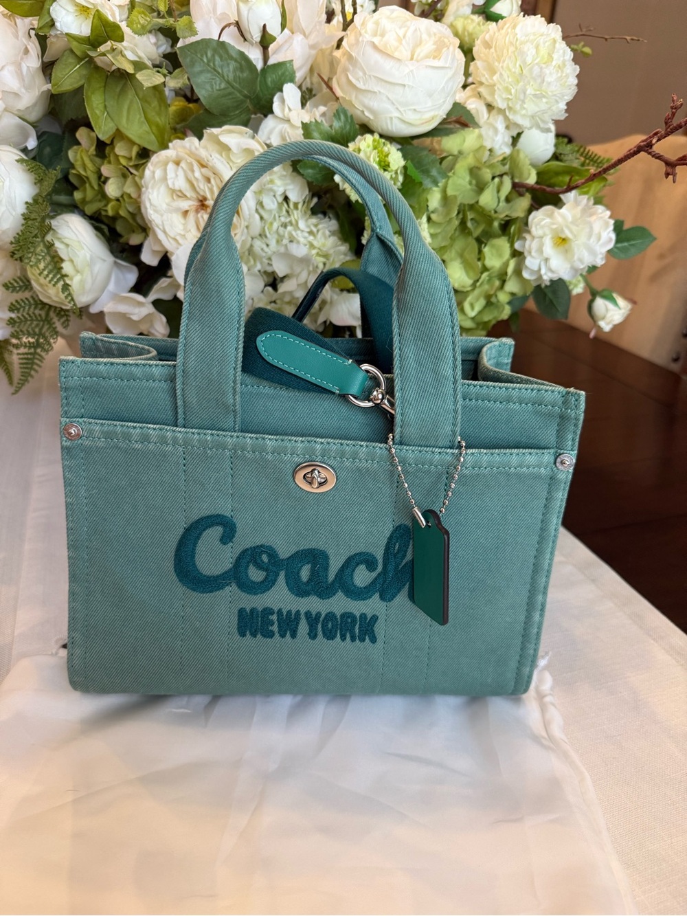 Coach Teal Canvas Mini Tote with Logo
